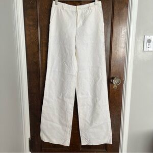 NWT Jean Paul Gaultier Femme Made In Italy Linen Cream Wide Leg Pants US 4 IT38